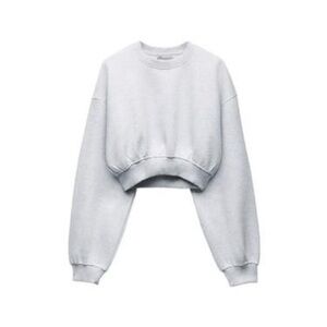 Zara Cropped Crewneck Sweatshirt - Light Grey size small EUC